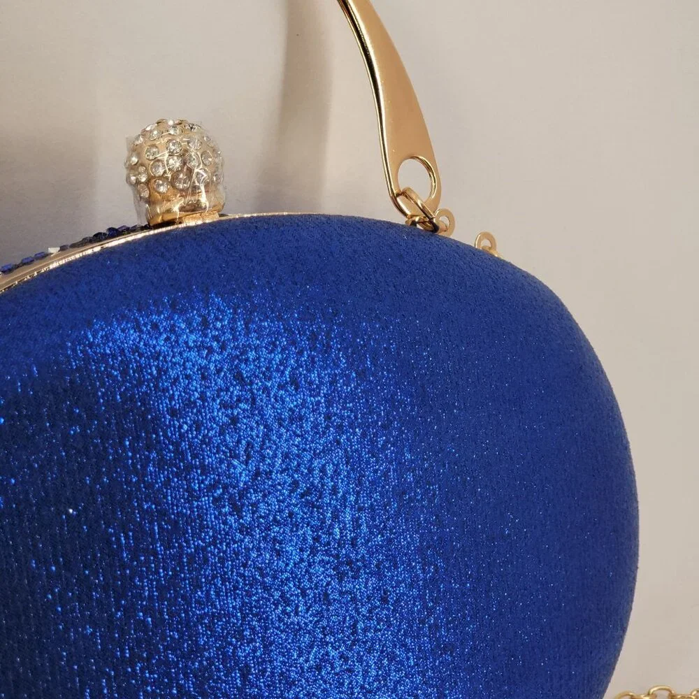 Blue Crystal Embellished Evening Clutch Bag Gold Handle & Chain Strap By RAMLA! - Picture 5 of 11